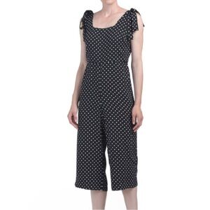 Massimo Fabro Black Dot Polkadot Crop Jumpsuit Sleeveless Tie Shoulder Romper 10